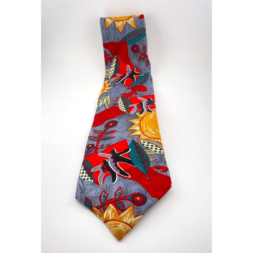 Vtg Common Spirit Hallmark 100% Silk Neck Tie USA Made Artistic Nature Sun Retro